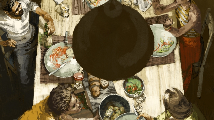 illustration of a dinner party